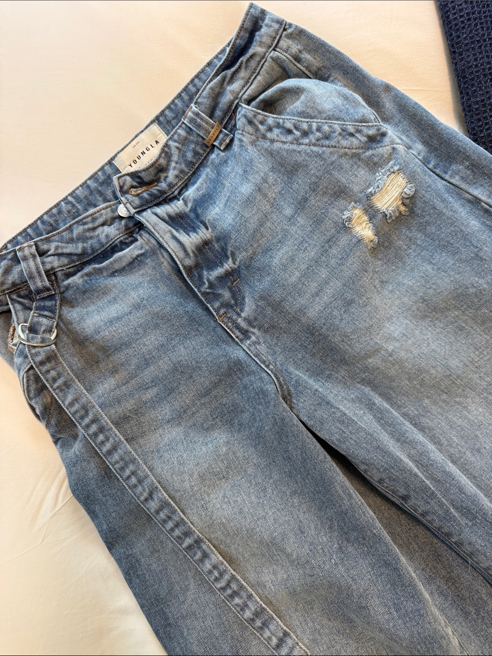 YoungLA Light Blue Jeans with Waist Tabs